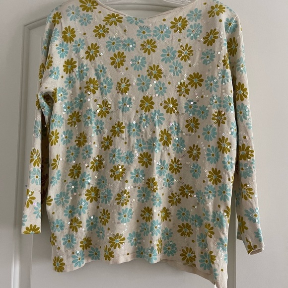 MARY JANE by Marcasiano Women’s Floral Cream Silk Nylon Sequins Blouse-Size L - Picture 4 of 5